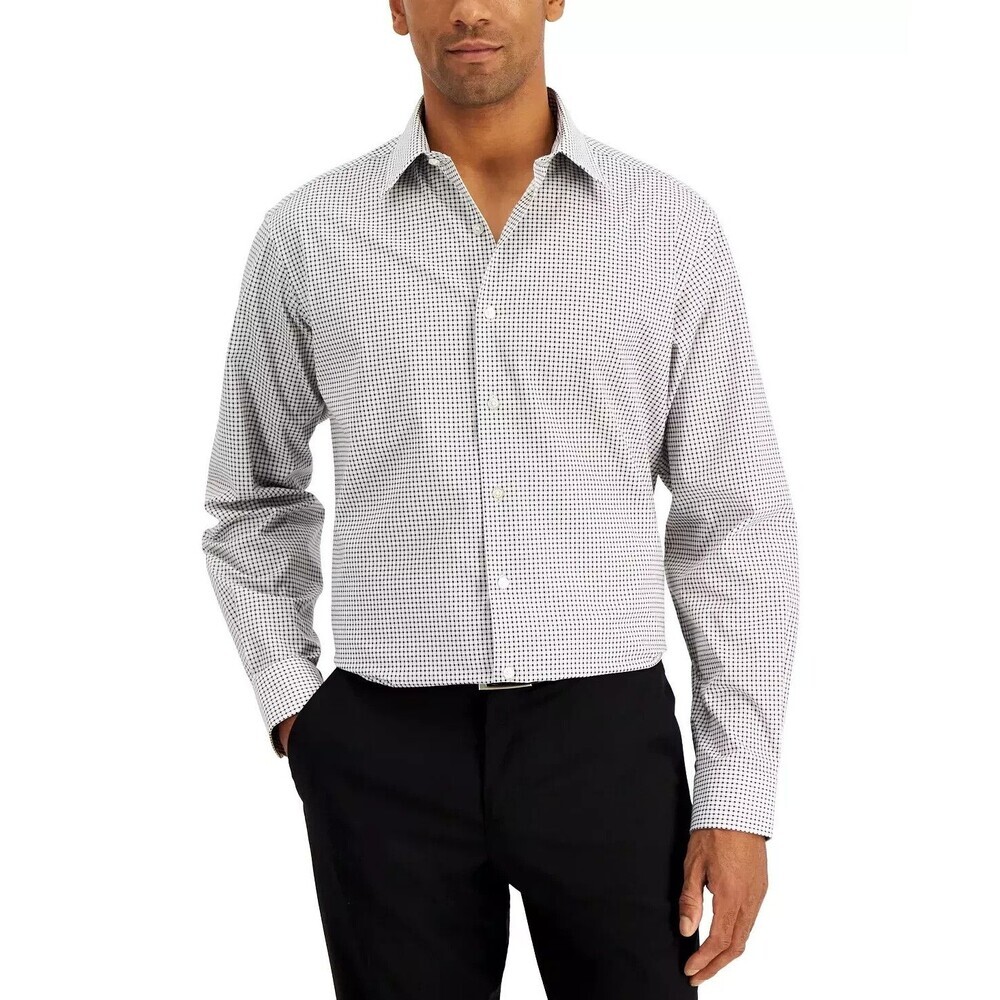 Club Room Men's button down Dress Shirt Regular Fit Black White Size Small
